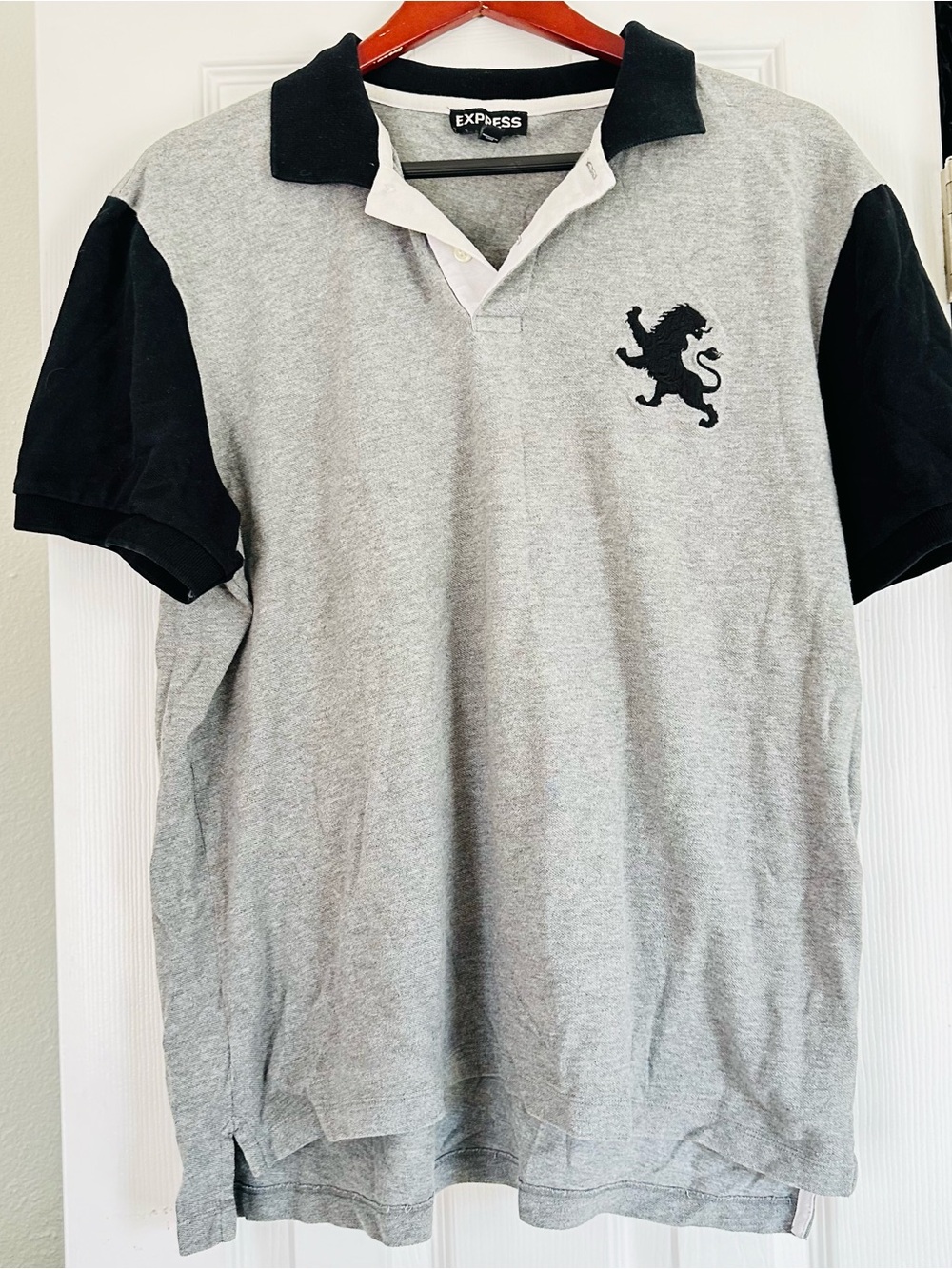 Express Men's Gray Polo with Black Collar & Sleeves